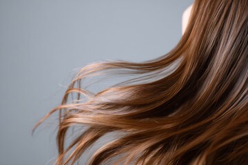 Naklejka premium Close-up of flowing chestnut brown hair with soft waves and silky texture.
