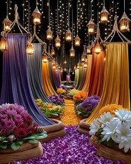 Hanging yarn display with flower bowls high resolution picture