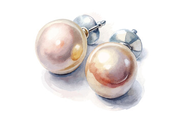 watercolor Timeless Pearl Stud Earrings Pure Elegance vector illustration isolated on white background