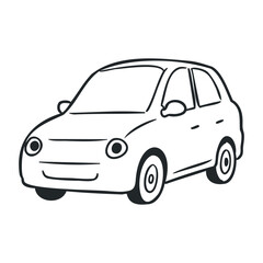 Naklejka premium Simple black outline of a compact car illustration on white background. Hand drawn vector illustration