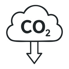 Co2 emissions symbol: carbon dioxide cloud and arrow icon for environmental awareness. Hand drawn vector illustration