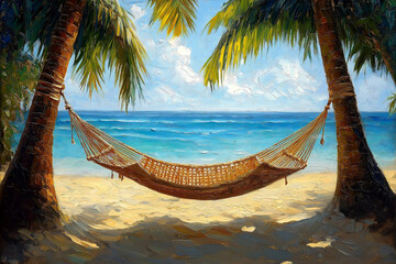 hammock between palm trees beach background for summer