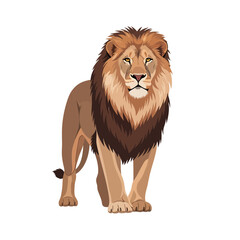 A majestic lion stands confidently, displaying its impressive mane and gaze.