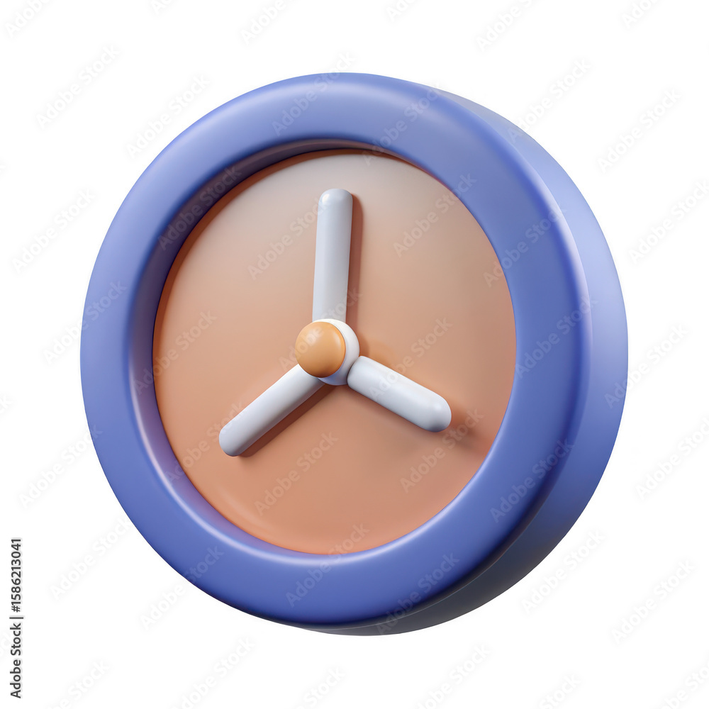 Fototapete stylized 3d rendering of a round clock with a blue bezel and peach face showing three hands isolated