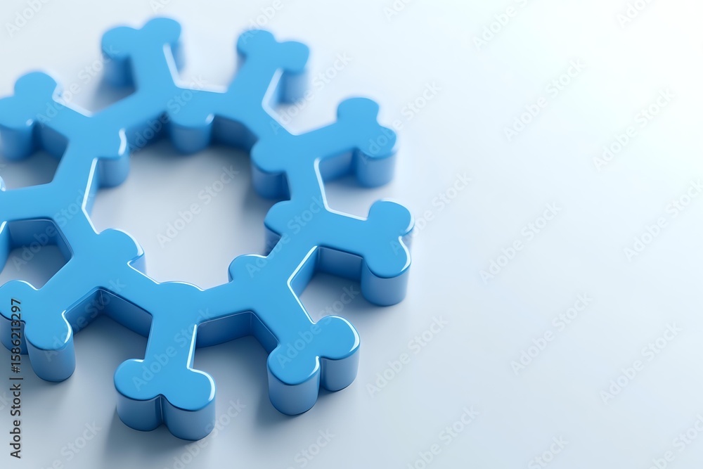 Poster blue puzzle pieces arranged in circular pattern on white background, creating modern geometric shape