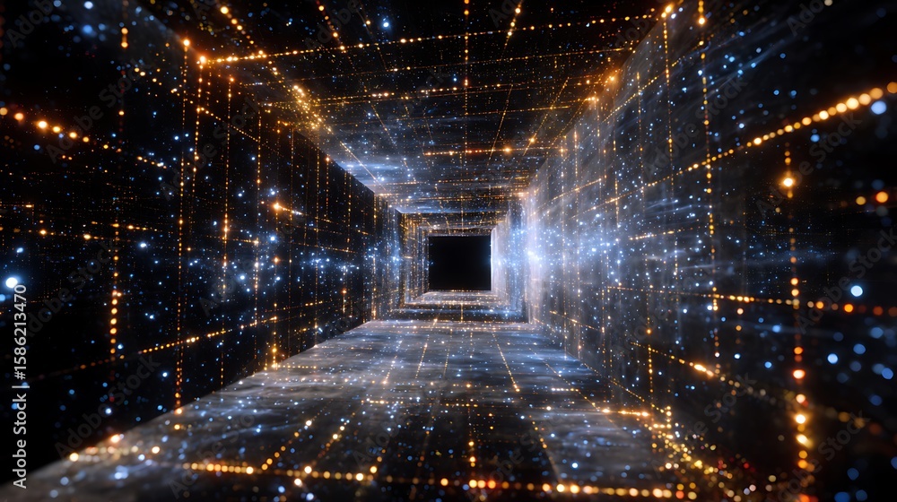 Fototapete digital data tunnel: a futuristic, perspective view down a glowing data tunnel, an awe-inspiring dis