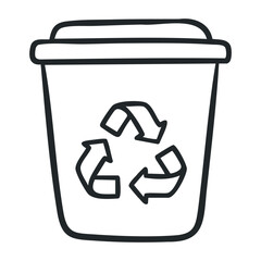 Recycling symbol on waste bin lid for environmental conservation. Hand drawn vector illustration