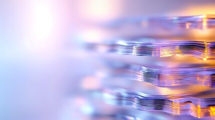 Ethereal abstract background with blurred layers in purple and orange tones creating dreamy atmospheric effect. Soft focus light bokeh adds depth and movement.