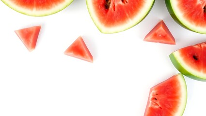 : Abundant Watermelon Slices Stacked: Fresh, Juicy, and Refreshing Summer Fruit on White