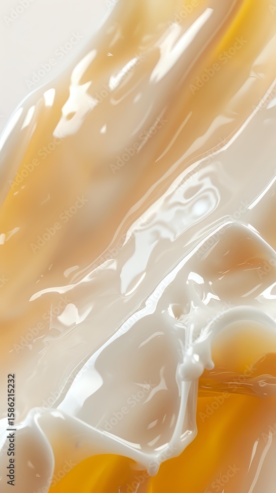 Aufkleber swirling cream and honey abstract background with smooth flowing liquid texture in warm golden and w
