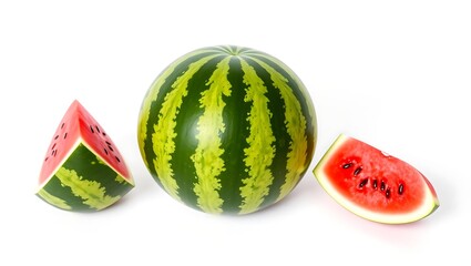 Whole Watermelon with Slices on White: Celebrating National Watermelon Day with Fresh Summer Fruit