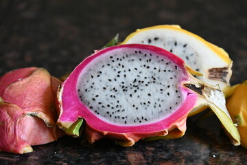 red and yellow dragon fruit,