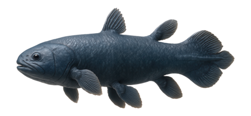 Coelacanth with characteristic three-lobed tail and leathery skin texture