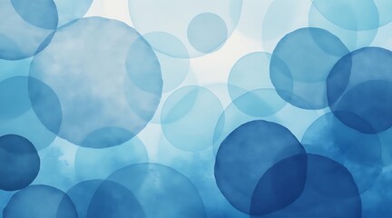 Blue watercolor circles overlapping on a light blue background abstract