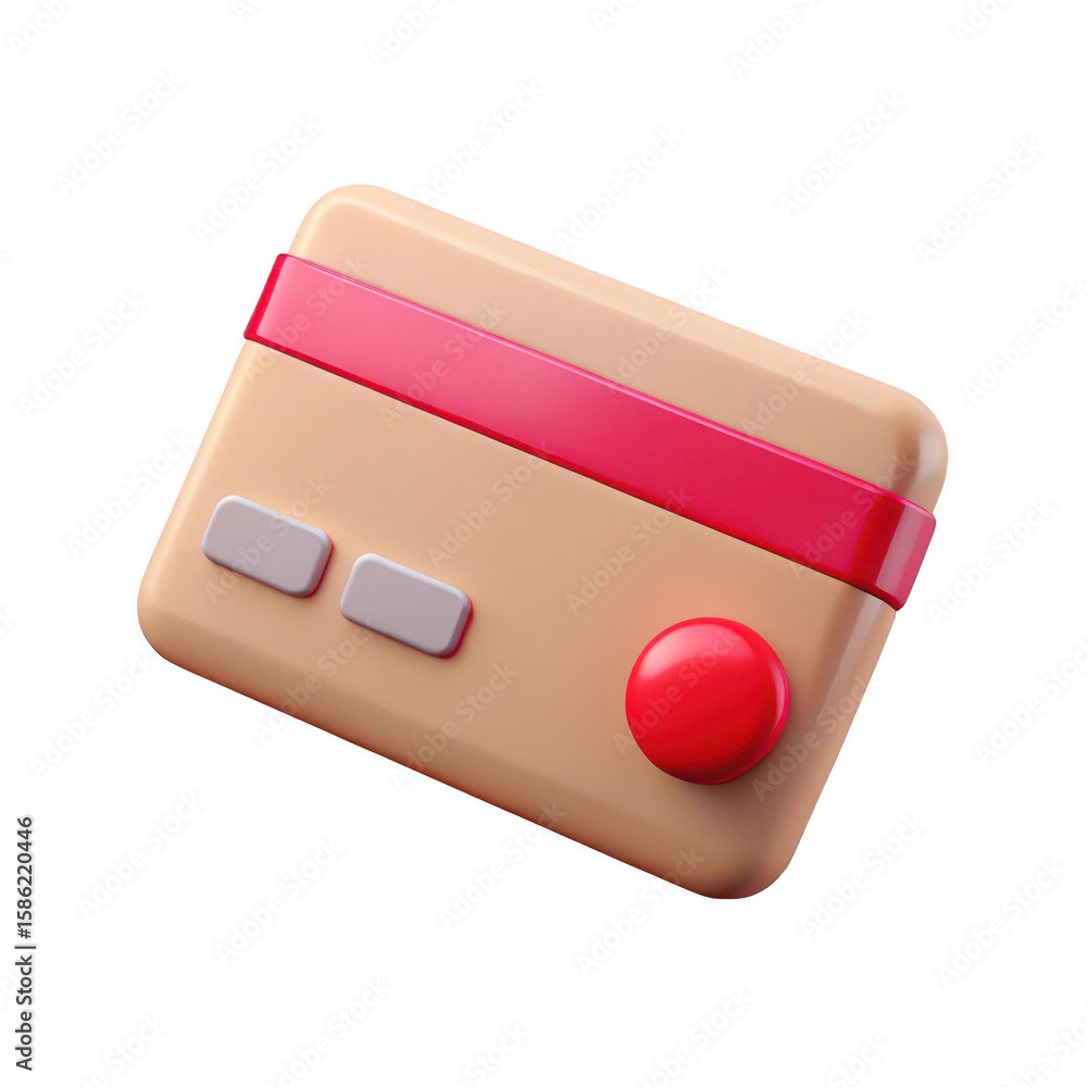 Poster stylized 3d rendering of a credit card with embossed details and a red accent stripe isolated on tra