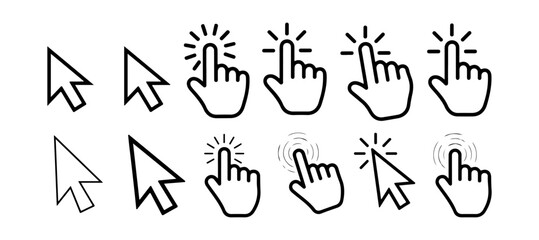 mouse cursor and click icon set vector

