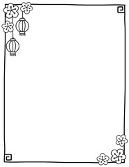 Obraz premium Chinese New Year Border Clipart. Festival Chinese Frame. Traditional Lunar New Year Borders. Asian Decorative Clip Art. Spring Festival. Lantern & Dragon Clipart. Hand-Drawn Frame.