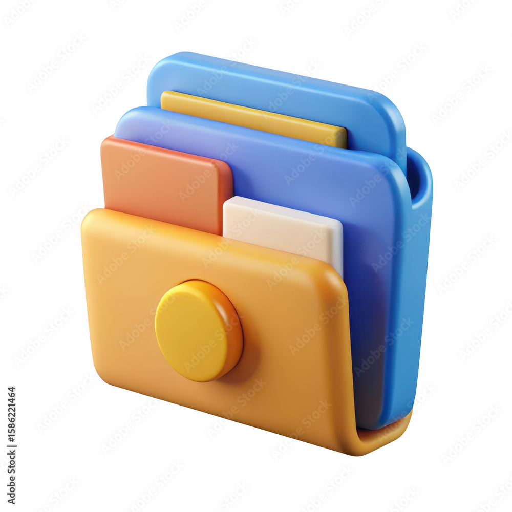 Poster Stylized 3d render of a folder organization system with multiple document tabs isolated on transparent background