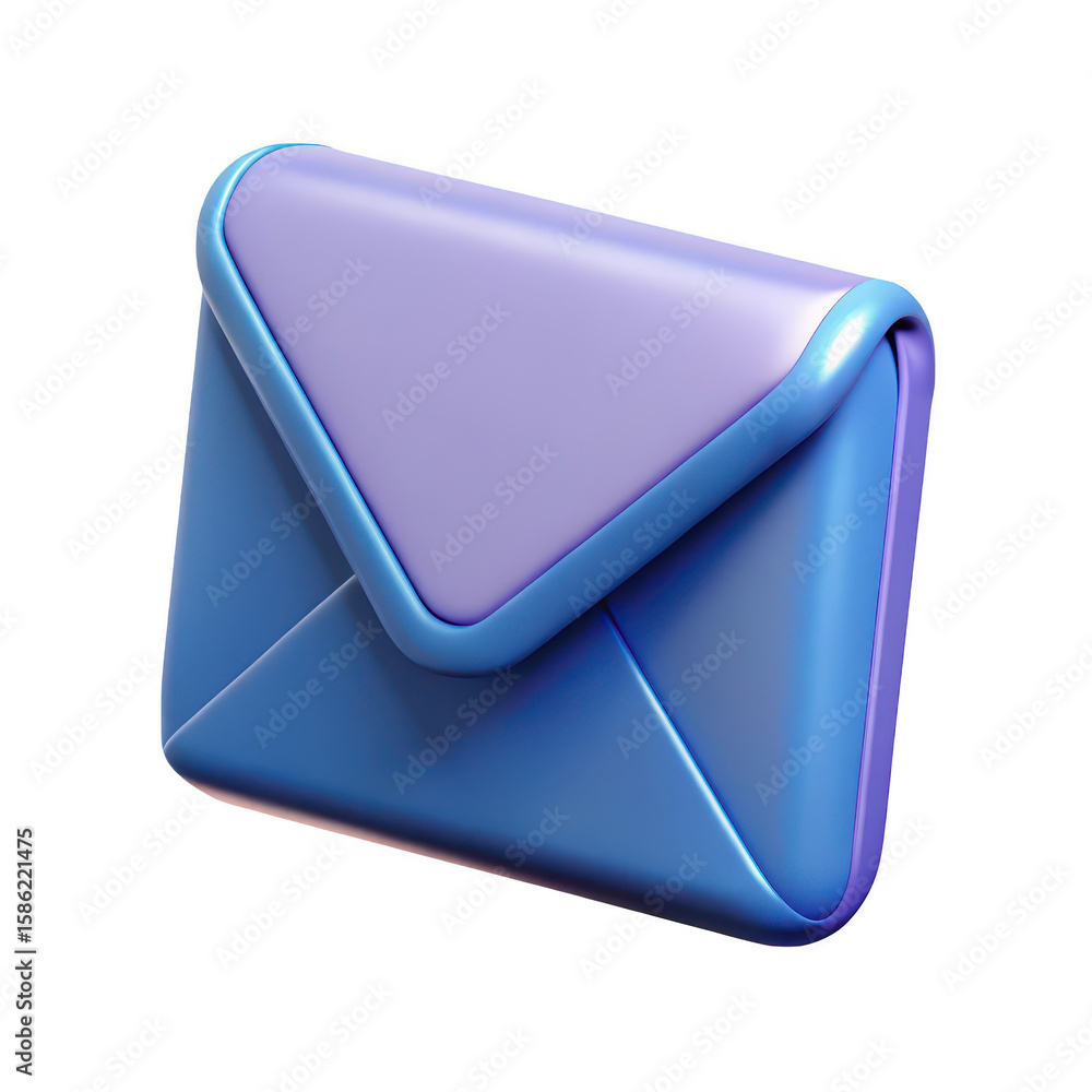 Fototapete stylized 3d rendered blue and purple envelope icon with a smooth glossy finish isolated on transpare