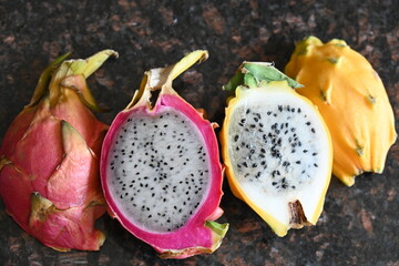 red and yellow dragon fruit,