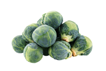 a pile of brussels sprouts on a white surface