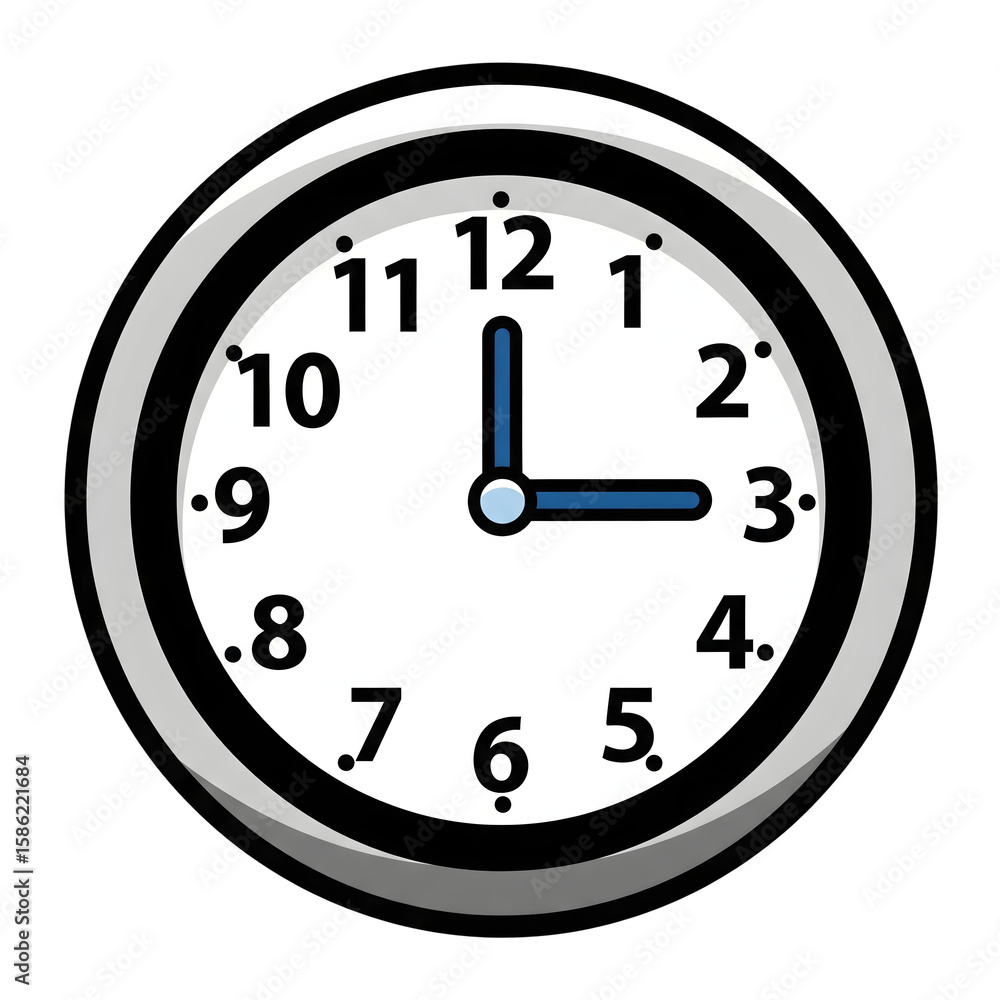Poster simple analog clock showing two oclock blue hands white face isolated on a transparent background