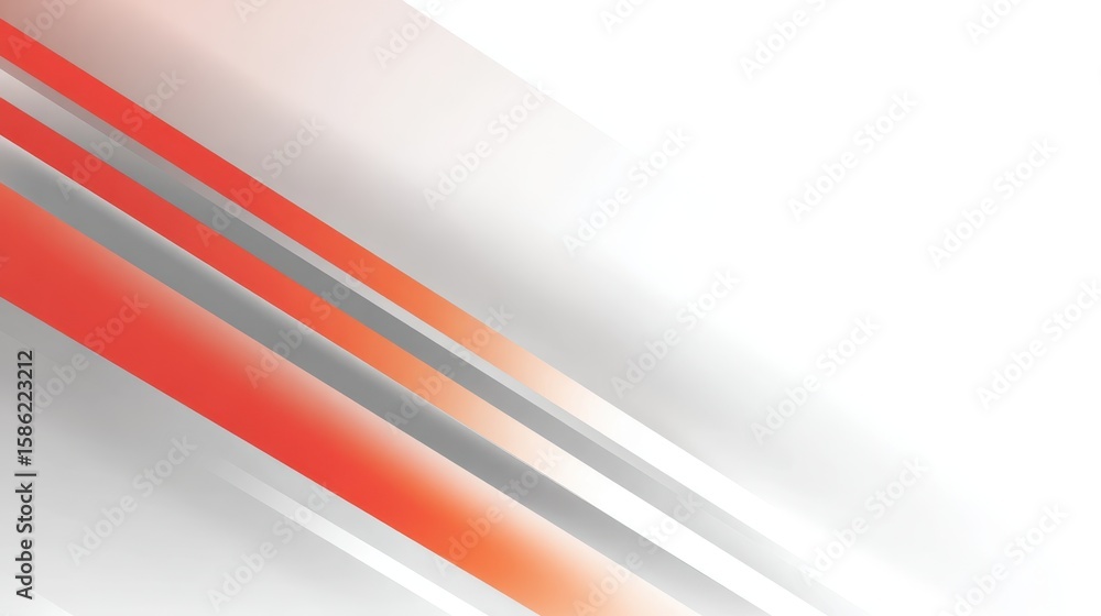 Poster diagonal orange and gray stripes converging dynamically across white background, generating vibrant 