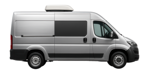 Cargo van with sliding side door and rooftop air conditioning unit