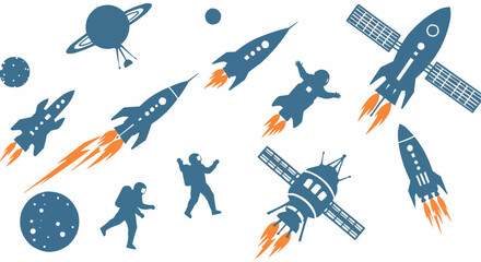 Naklejka premium Image of Various Spacecraft Elements and Astronauts.