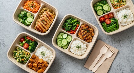 Healthy Meal Prep Containers Featuring Grilled Chicken, Fresh Vegetables, and Rice Dishes for Wellness