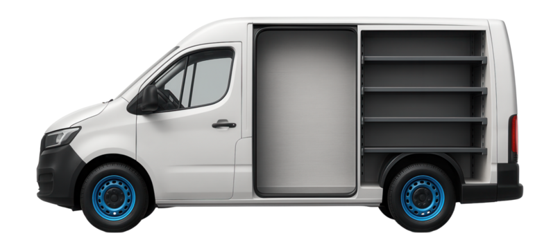 Cold storage van with partition wall and configurable shelving units