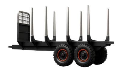 Logging vehicle equipped with side stakes and protective headache rack