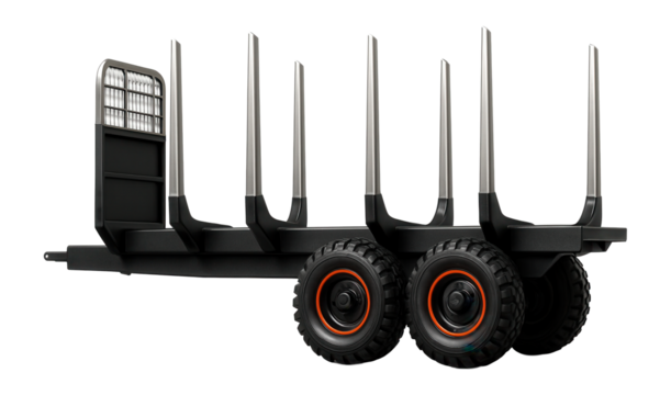 Logging vehicle equipped with side stakes and protective headache rack
