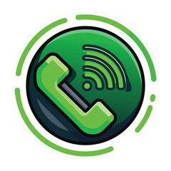 Green phone icon with wireless signal and circular border