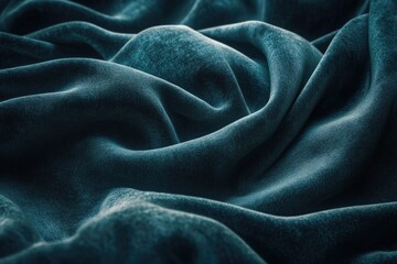 Close-Up Green Denim Fabric Texture with Soft Folds and Weave.
