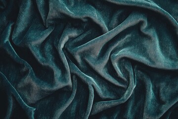 Close-Up Green Denim Fabric Texture with Soft Folds and Weave.