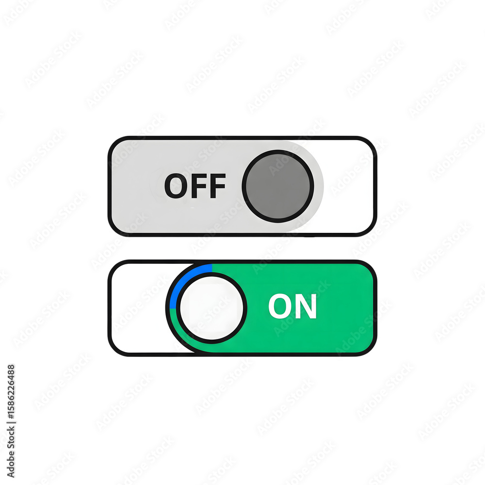 Poster simple on off switch buttons grey green white icon isolated on a transparent background