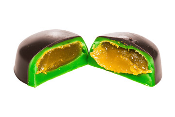 a chocolate covered in green and yellow candy