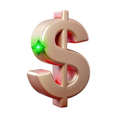 Shiny golden dollar symbol with green sparkle accent isolated on transparent background