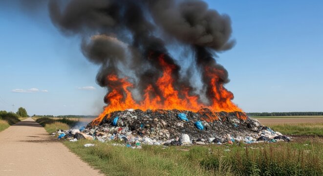 An authentic photograph of a pile of trash burning