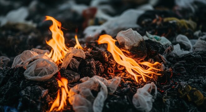 An authentic photograph of a pile of trash burning
