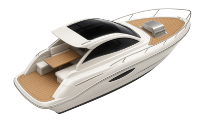 Motor yacht featuring a built-in grill and outdoor dining area