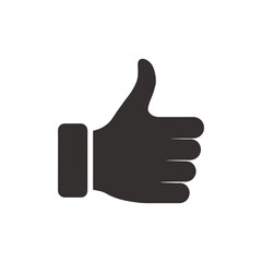 Dark grey thumbs up icon gesture of approval isolated on white background