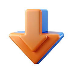 Stylized 3d orange and blue downward pointing arrow icons layered together isolated on transparent background