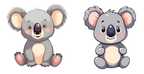 Fototapeta premium Cartoon stuffed koalas in pastel colors on isolated background 