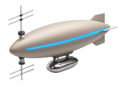 Weather monitoring airship with antenna arrays and a beige exterior