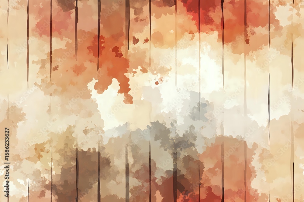 Aufkleber abstract watercolor background in warm terracotta, peach and gray tones with vertical line pattern c