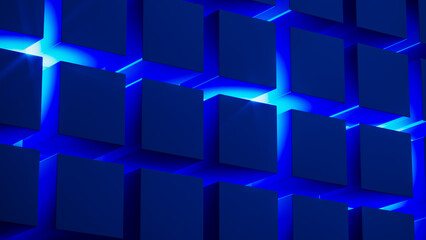 Geometric technological 3D background in vibrant blue