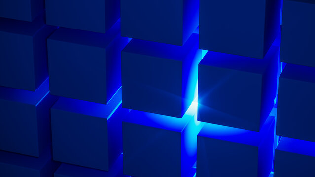 Geometric technological 3D background in vibrant blue