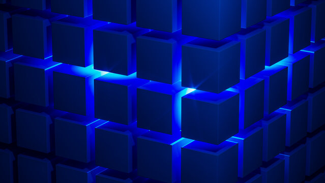 Geometric technological 3D background in vibrant blue